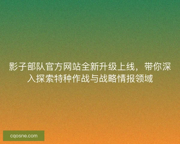 影子部队官方网站全新升级上线，带你深入探索特种作战与战略情报领域
